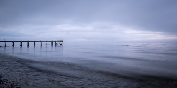 dock, ocean, sunrise, foggy morning, beach, landscape photography