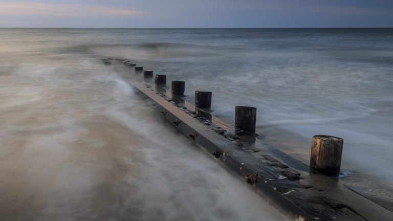 ocean, high tide, jetty, sunrise, folly beach, long exposure, blue